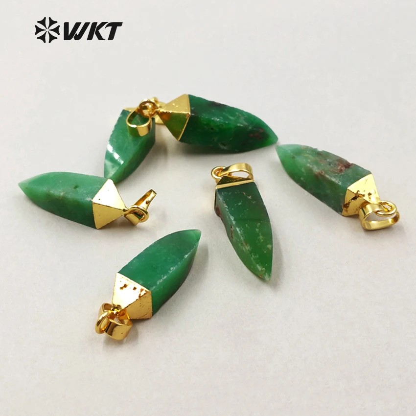 

WT-P1295 WKT 2023 New Elegant Green Natural Chrysoprase Necklace Pendants Metal Plated Charms For Women Jewelry