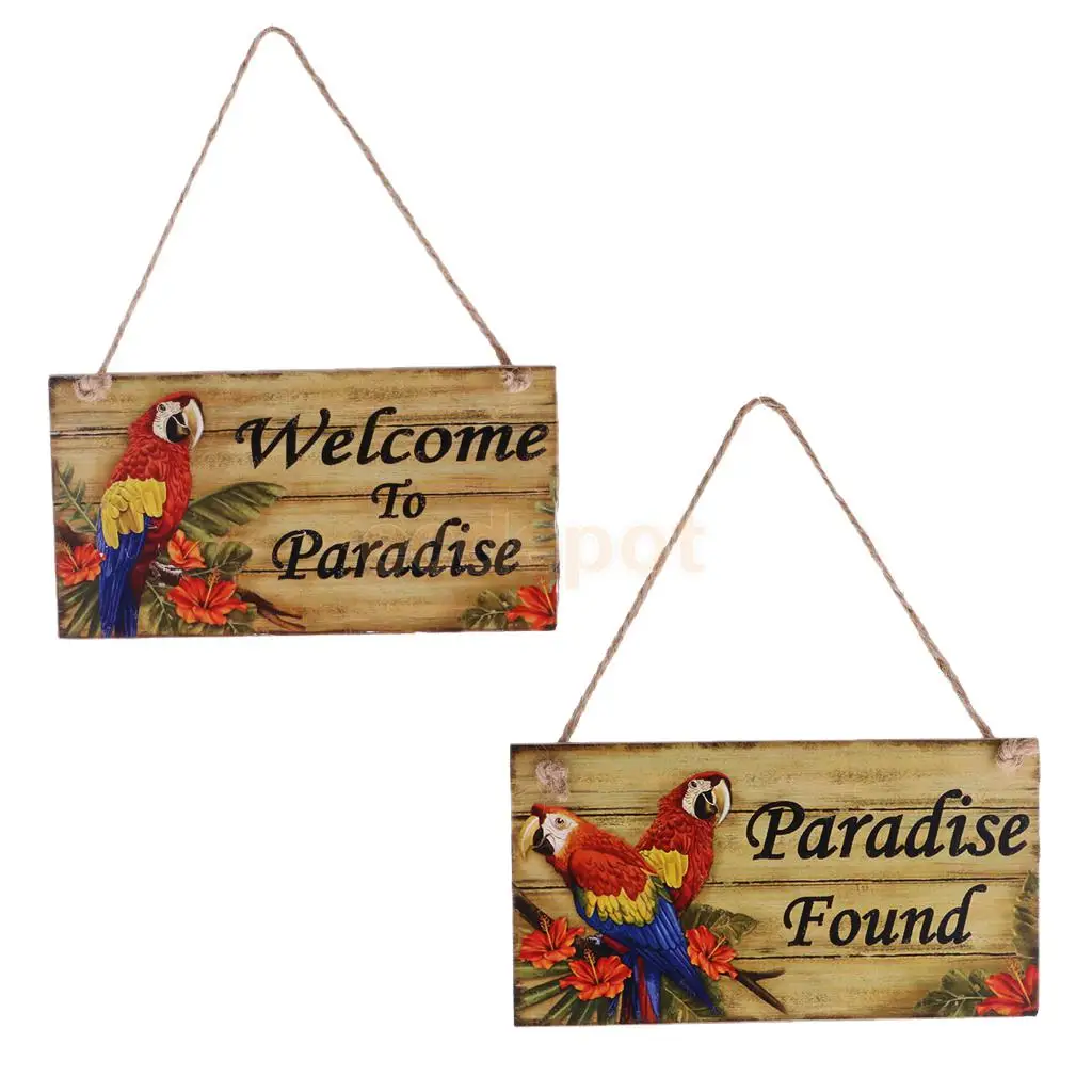 Vintage Woodland Welcome to Paradise/Paradise Found Wooden Plaque with Jute Twine Hanging Sign Photo Prop