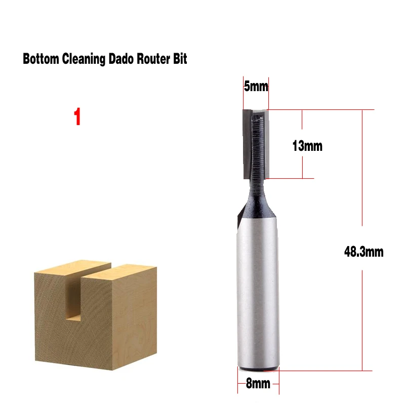 1PC 8mm Shank high quality Bottom Cleaning Straight/Dado Router Bit Set 5,6,8,10,12,16,18mm Diameter Wood Cutting Tool - Chwjw