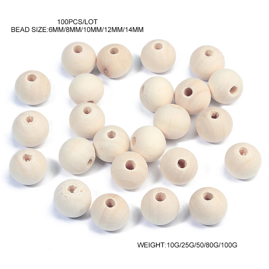 10/20/30/50/100pcs/lot Natural Wooden Round Beads Loose spacer beads Organic Unfinished Women Necklaces For Kid Jewelry Making