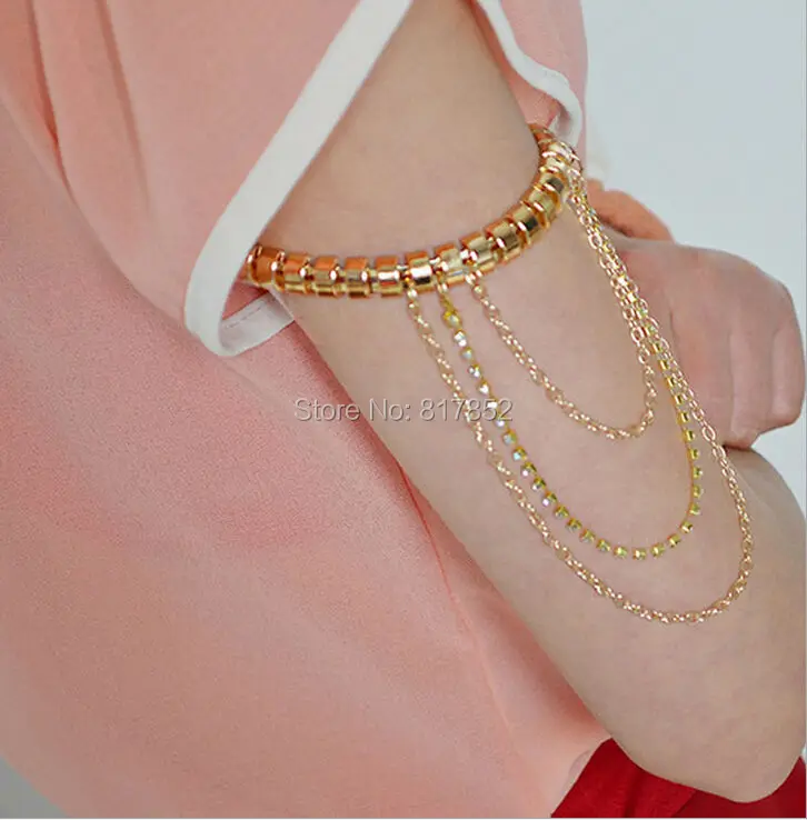 FREE SHIPPING New Style BY486  Chains Gold Rhinestone Chains Layers Arm Chains Jewelry 2 Colors