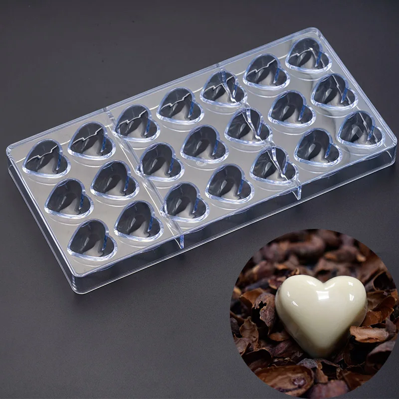 

21 cups Plastic Heart Chocolate Mold 3D PC Mould Polycarbonate Candy Making Tools Bakeware Valentine's Day Pastry Tools