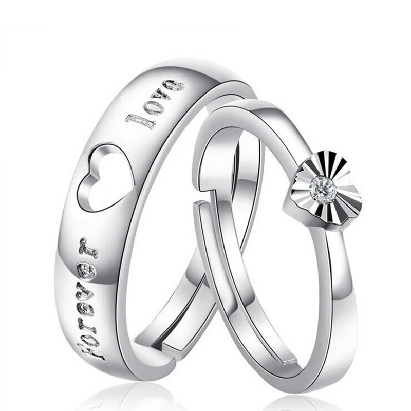 

Lover Best Gifts Silver Needle Circle Hollow Heart Ring for Women Men Wedding Accessories Clear Crystal Rings Jewelry