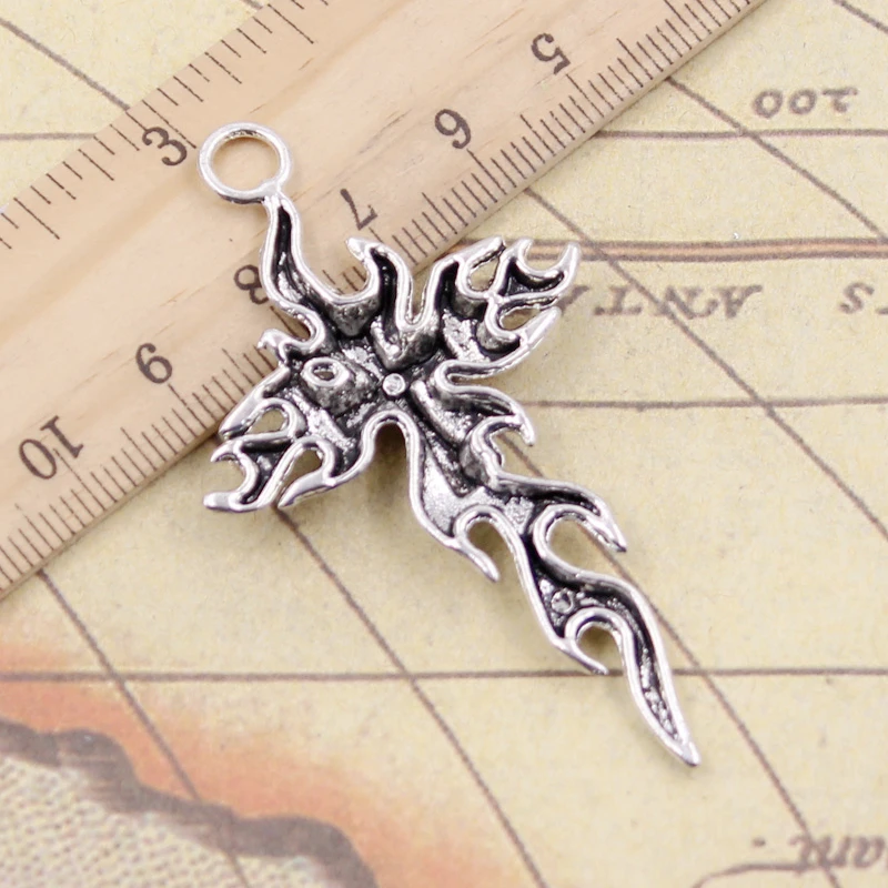 10pcs Charms Cross Flames Fire 64x36mm Tibetan Bronze Silver Color Pendants Antique Jewelry Making DIY Handmade Craft