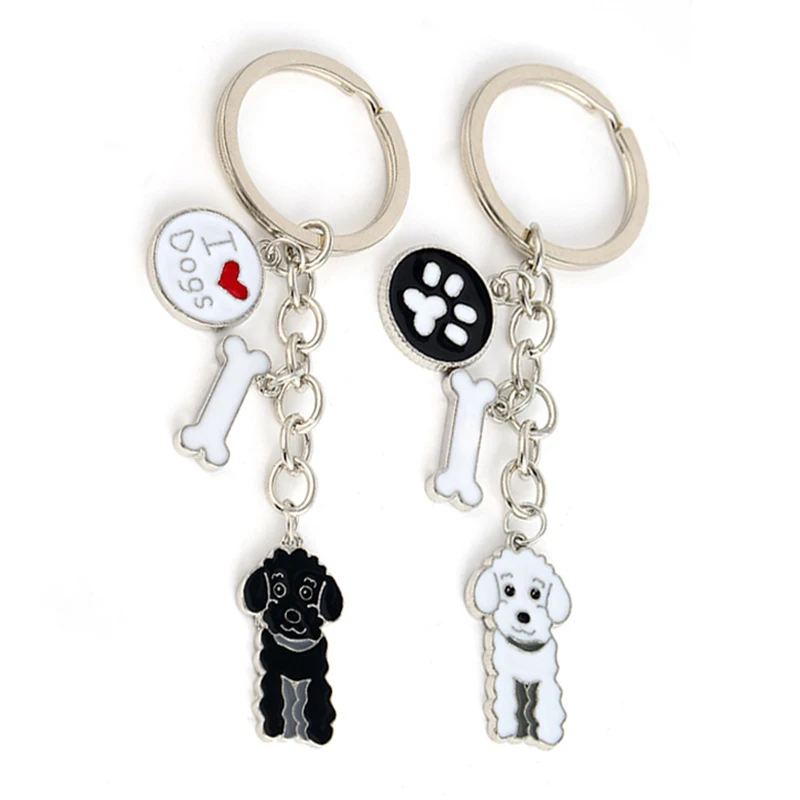 Poodle Teddy Dog Pendant Key Chains For Women Men Girls Metal Car Key Ring Keychain Bag Charm DIY Accessories  Couple Lover gift