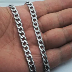 Wholesale Jewelry-- 50/60/70/80/90 cm Titanium steel Embossing White Long 7mm Figaro Necklaces for Men Jewlery No Fade