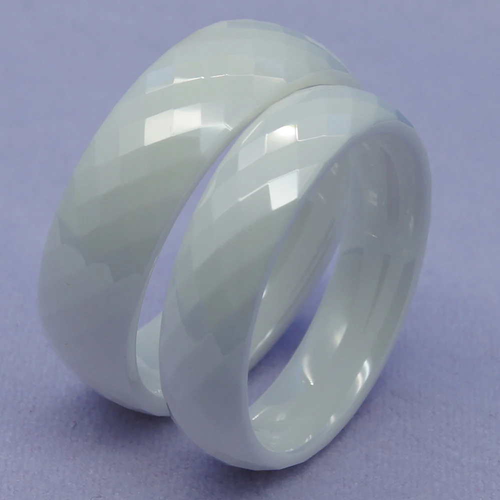 8mm classic facet white hi-tech scratch proof ceramic ring 1pc