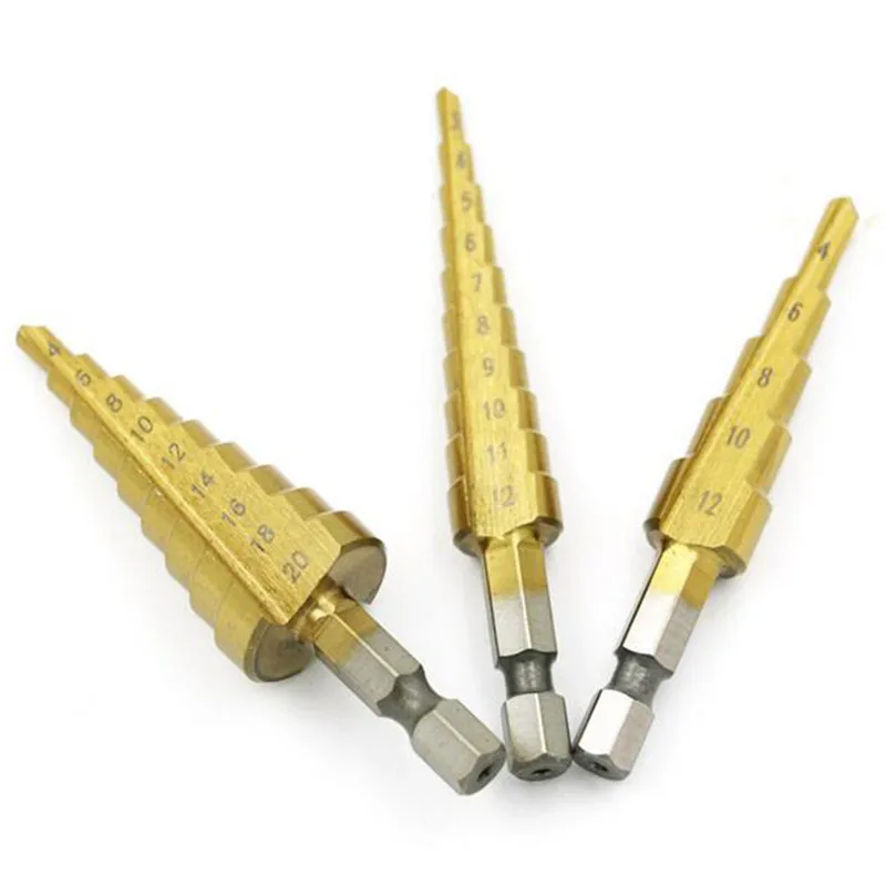 Brocas hexagonal hss 3 peças, brocas de aço de alta velocidade, conjunto de brocas de cone para metal, ferramentas elétricas, brocas de metal dz132