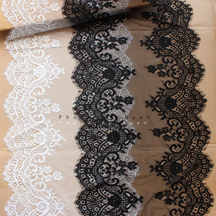 French lace widened 37cm eyelash lace fabric high-grade black and white lace accessories decoration