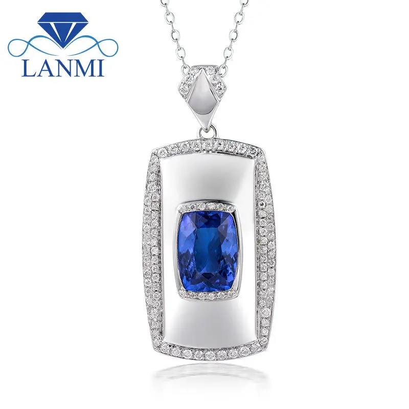 

LANMI Genuine Tanzanite Diamond Pendants Solid 18k White Gold Charm AAA Tanzanite Pendant for Men Jewelry