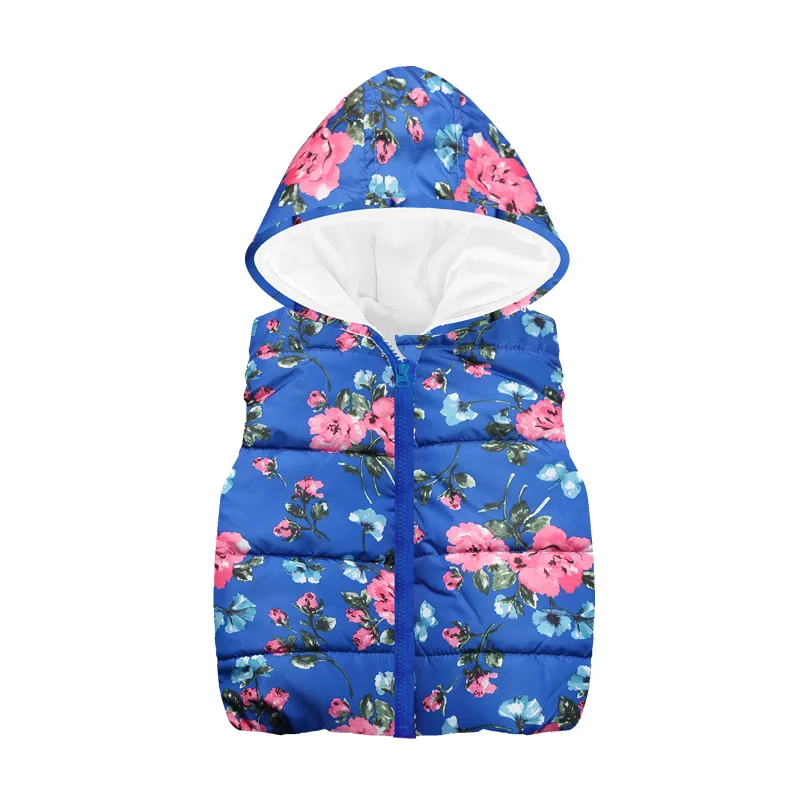 Pink Flower Baby Girls Vests Children Waistcoat Clothes Girl Sleeveless Jacket Coat Kids Tops Hooded Overcoat Fleece Outfit 2-7Y