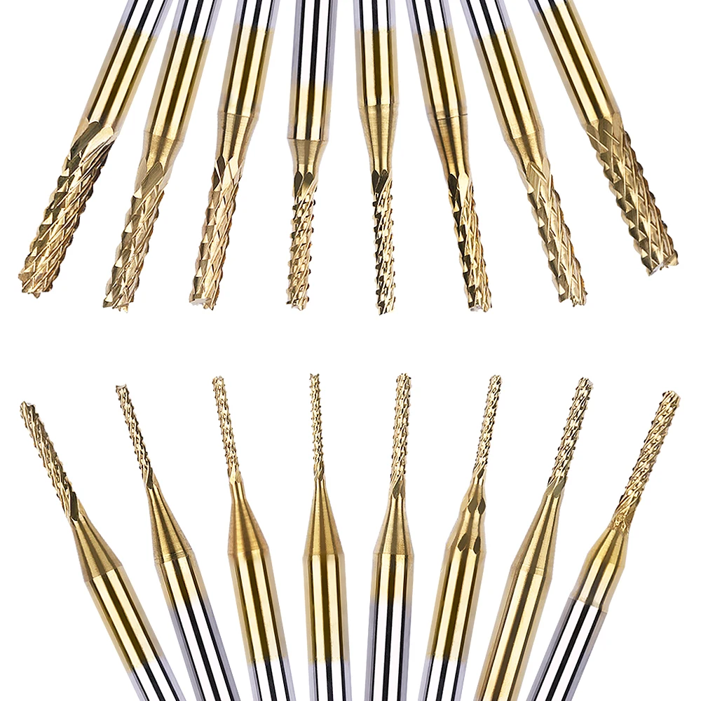 1pc Durable 0.8mm-3.175mm Titanium Coated Carbide Milling Cutter Engraving Edge Cutter CNC Router Bits End Mill for PCB Machine