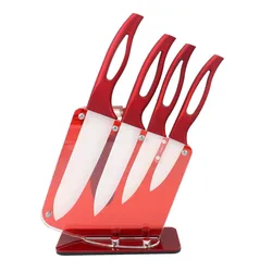 Home ceramic knife set red handle white blade 3”4”5”kitchen knives high sharp and knife holder kitchenware tools beautiful gift