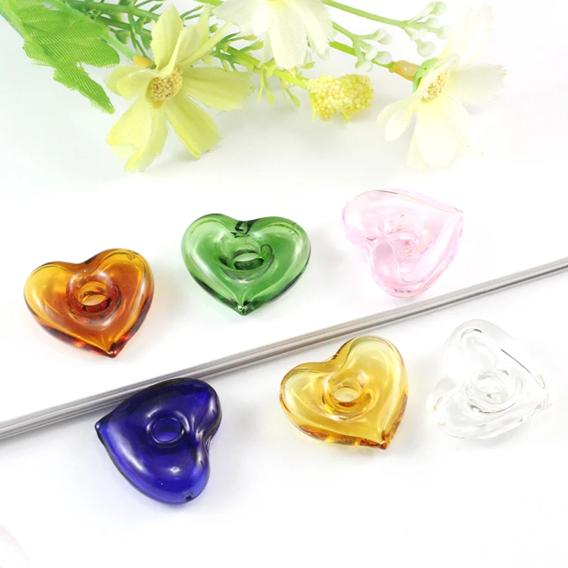 2PCS 25X22MM Cute Murano Glass Essential Oil Heart  with Diffuser Holes Essential Oil Aromatherapy Bottle glass Pendant