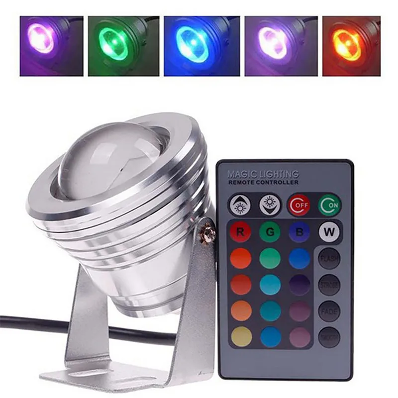 Waterproof 10W RGB LED Light Garden Fountain Pool Pond Spotlight Super Bright Underwater Light Lamp with Remote Control 12V 220V