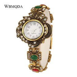 2018 New Vintage Indian Turkish Wrist Watch Jewelry Antique Gold Color Crystal Bracelets Bangles For Women Mothers Day Gift