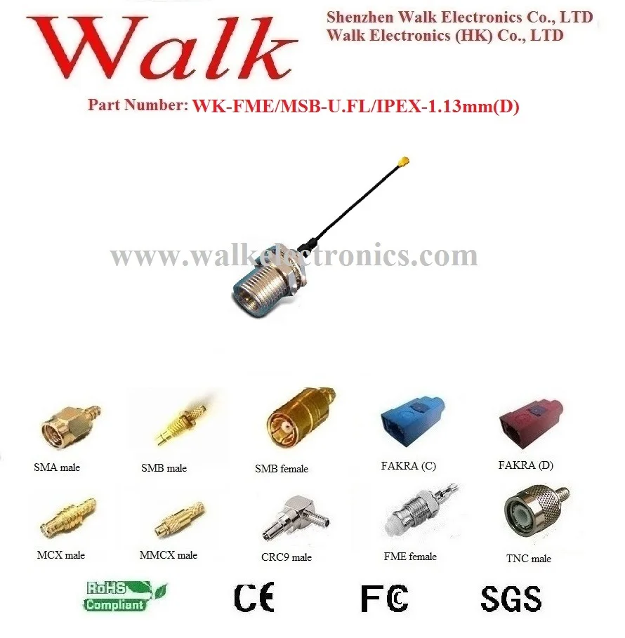 

gsm gps fme antenna interface cable: FME male straight bulkhead to U.FL ipex connector with RF1.13 cable