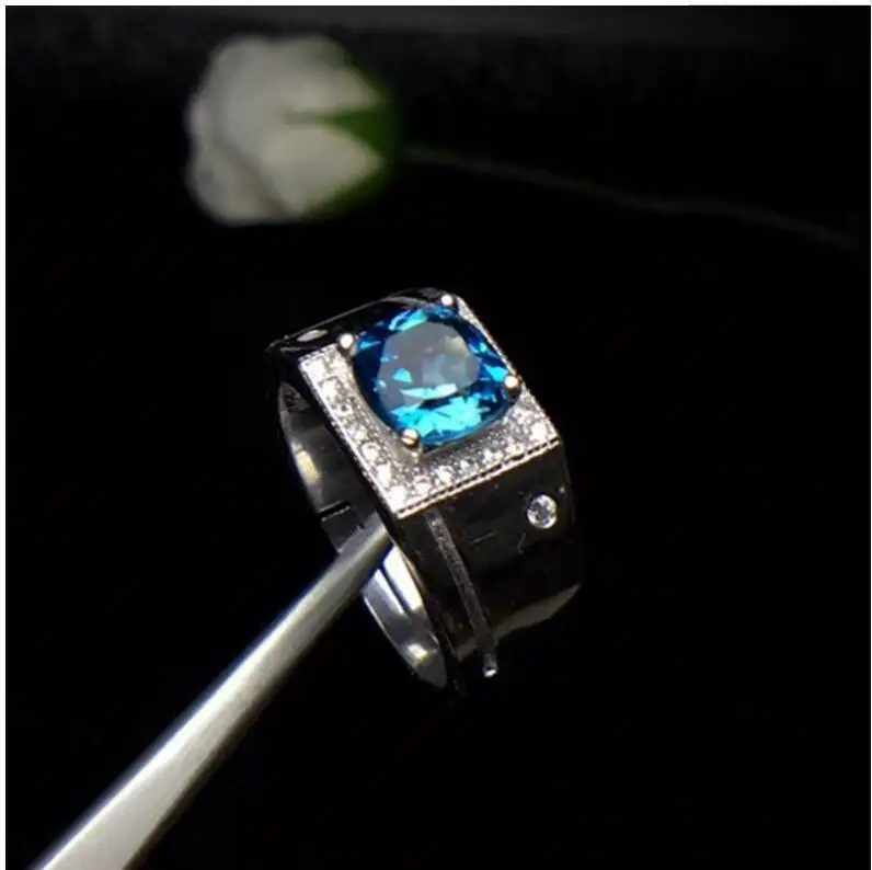 

Free shipping Natural Topaz Man Ring 925 sterling silver Wholesales Fine jewelry 7*7mm