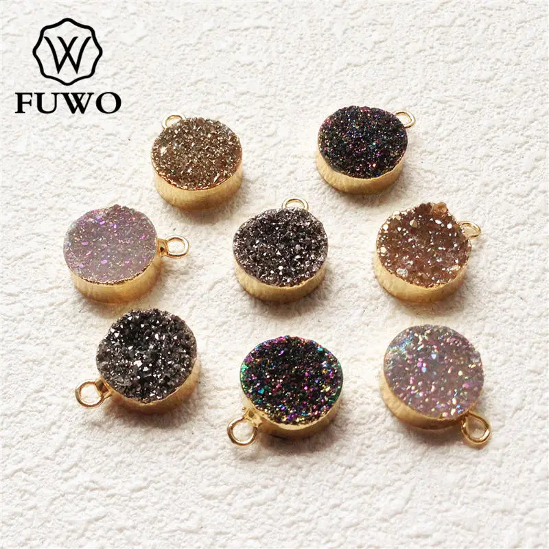 

FUWO Wholesale 10mm Angel Aura Druzy Pendant,Titanium Plated Natural Crystal Cluster Accessories For Jewelry Making 5Pcs PD145