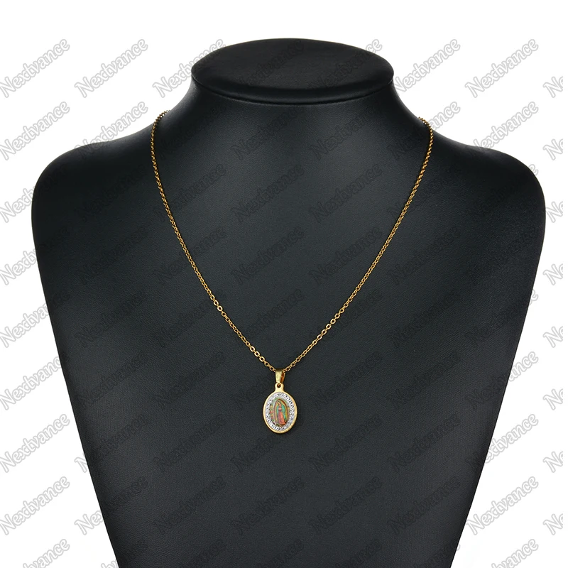 Nextvance High Quality Stainless Steel Virgin Mary Pendant Necklaces Cubic Zircon Madonna Women Necklace Catholic Christian Gift