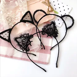 Women Hair elastic headbands Fashion Black Lace Cat Ears Headband Wedding Photography Portrait Style Hair Hoop hair accessories