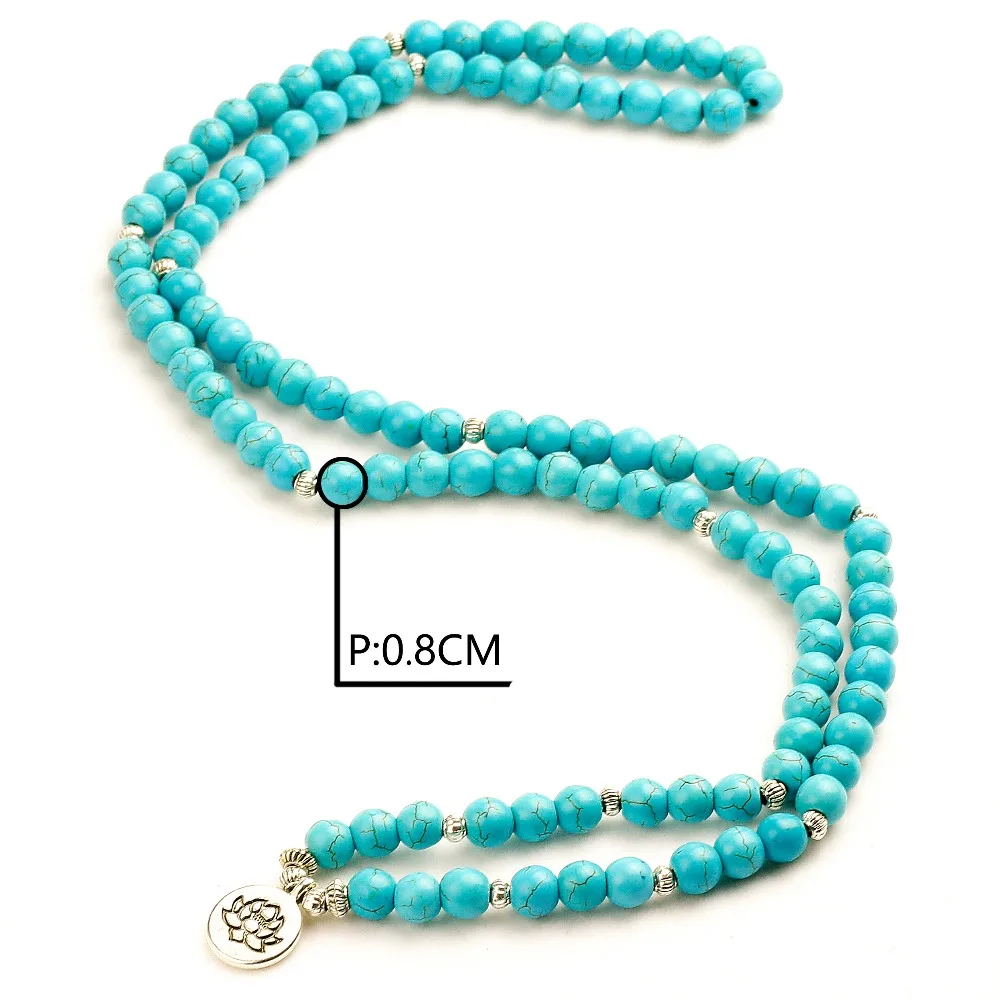 Men 8mm Howlite Lotus Bracelet or Necklace Stone 108 Beads Buddha Tree Life Charms Bracelet Women Couple Jewelry Gift for Girls