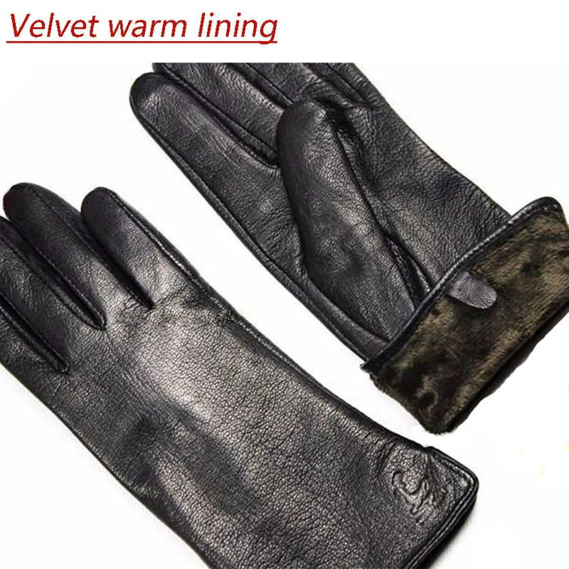 Goatskin Gloves Female Deerskin Pattern Thin Straight Board Style Autumn and Winter Thick Windproof Warmth Cold Gloves