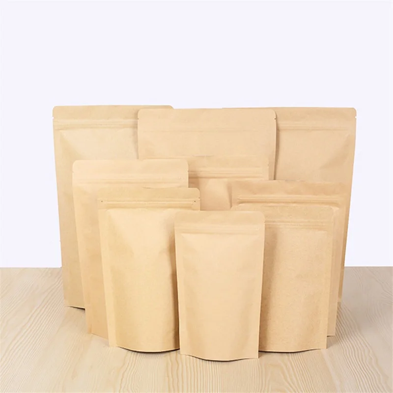 500Pcs/Lot Zipper Brown Kraft aluminizing pouch,Stand up kraft paper aluminium foil bag Resealable Grip seal Food Grade