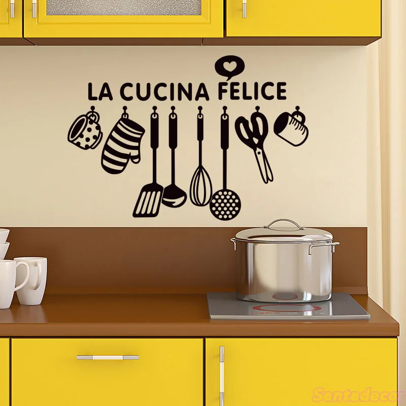 Italian Cuisine Design Vinyl Wall Sticker La Cocina Felice Mural Decal Art Wallpaper Kitchen  Home Decor Poster 40cm x 58cm