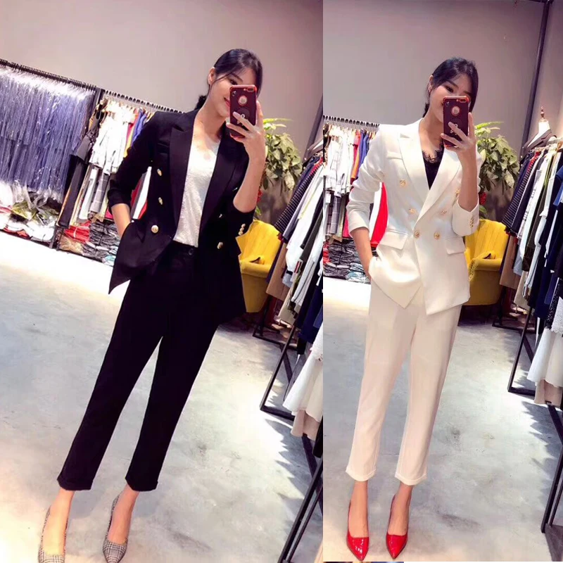 New Professional Business Work Suits With 2 Piece Jackets + Pants  For Ladies Office Blazers Outfits Female Trousers Sets