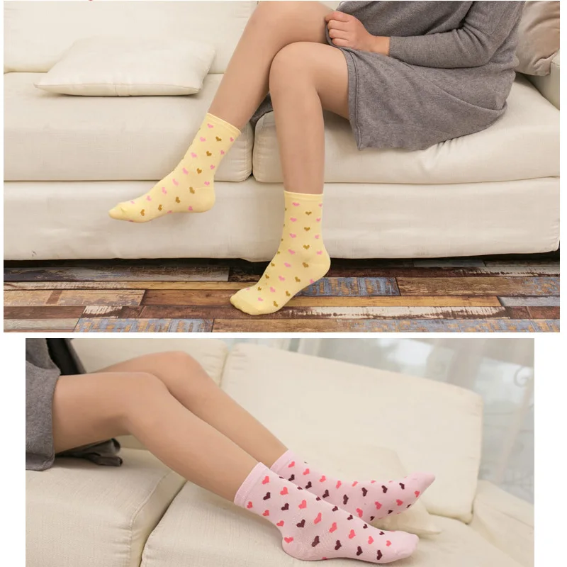 5 Pairs/Lot Cotton Socks Girls Heart Style Pattern Casual Comfortable Long Socks Women Ladies Brand Fashion Sweet Gift Hot Sale