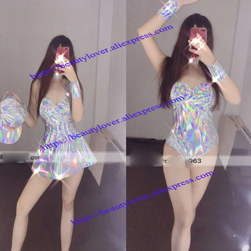 Female singer laser leather costume dj bar nightclub future show stage dance wears