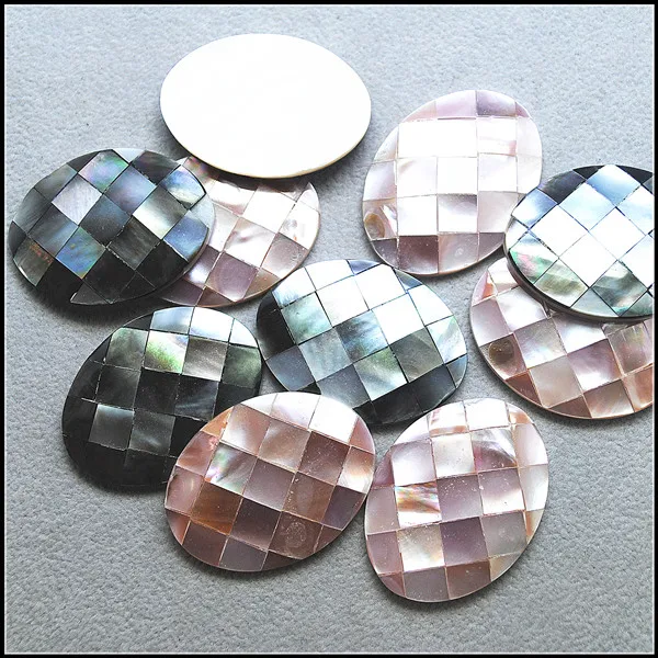 

2PCS Natural Pink Shell Cabochons Mother Of Pearl CabS Size 30X40MM Oval Shape Black Shell