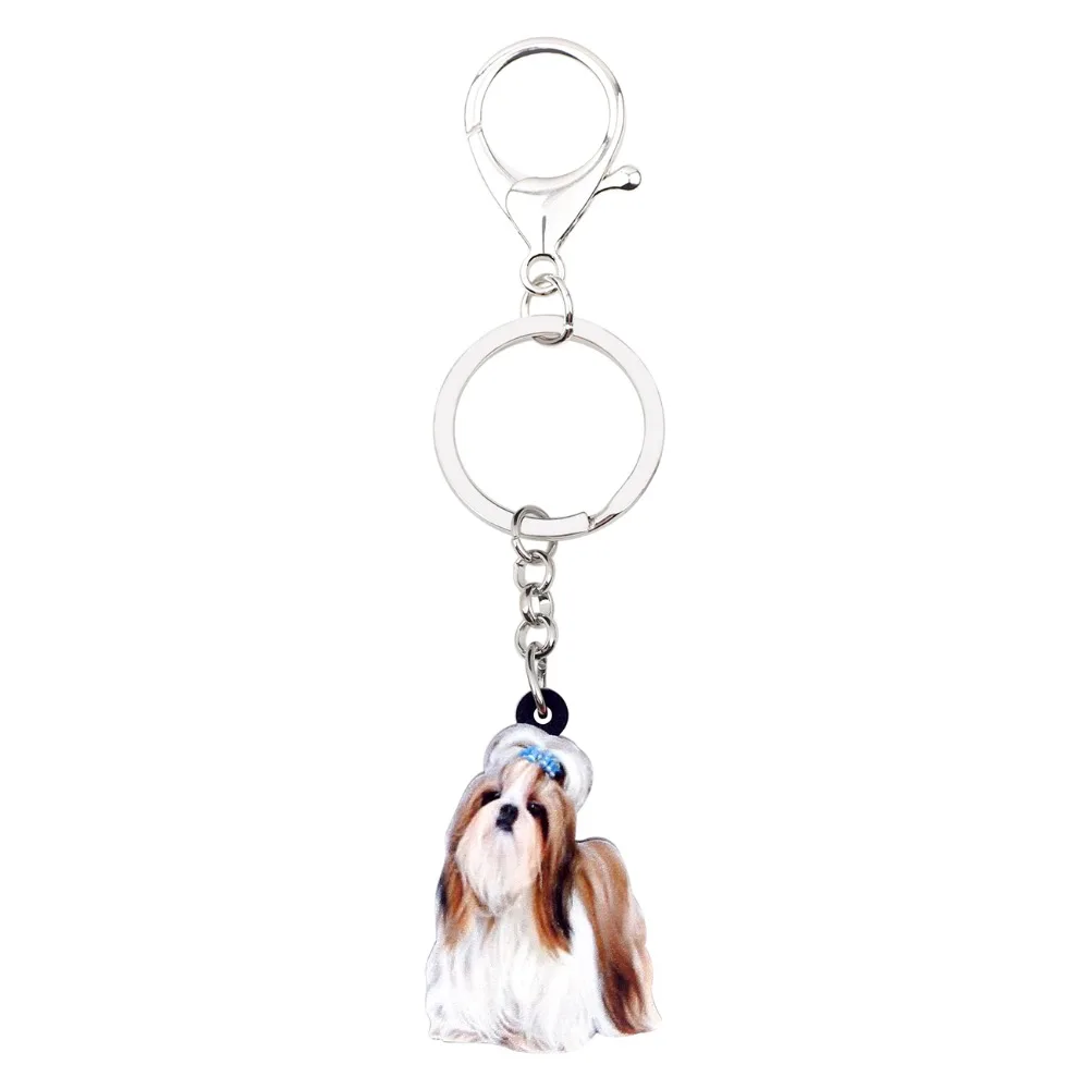 Bonsny Acrylic Cute Chinese Shih Tzu Dog Key Chains Keychain Women Girl Ladies Handbag Car Charms Animal Jewelry Teens Gift Bulk