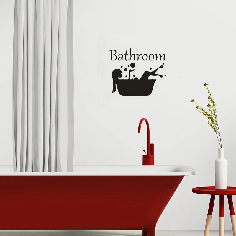 Creative Beauty Shower Pattern Wall Sticker Bathroom Door Window Decoration Mural Bathtub Bathing Decor Decals Home Wallpaper
