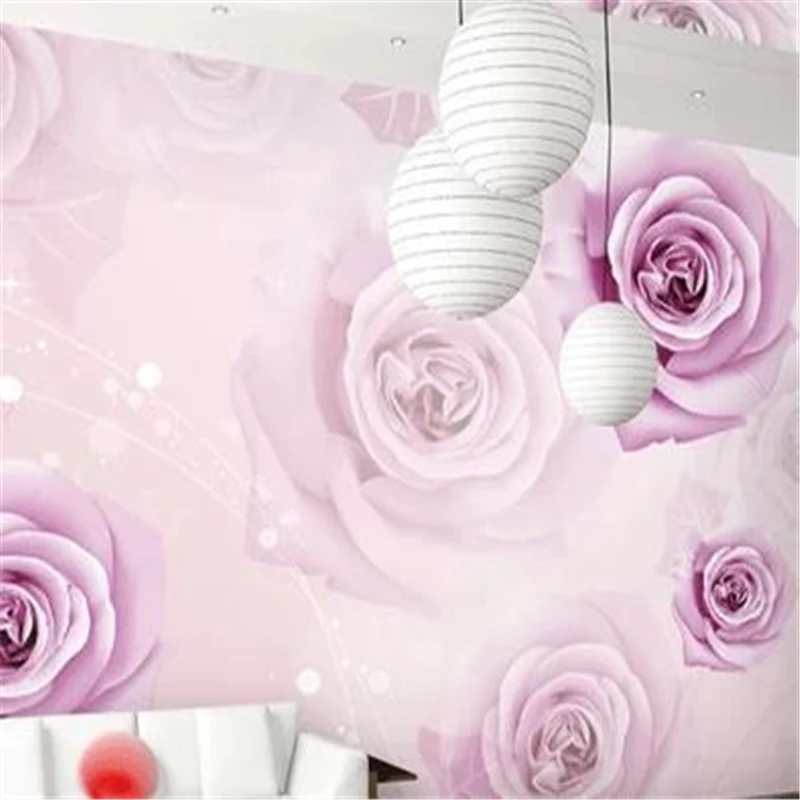 

beibehang 3d stereoscopic wallpaper Romantic homes marriage room bedroom TV background wallpaper 3d models purple roses