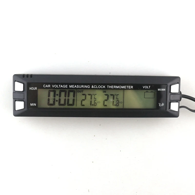 EC30 Car Thermometer 3 in 1  Digital Clock Voltage Temperature Meter Thermometer Clock Voltmeter with Temperature Sensor