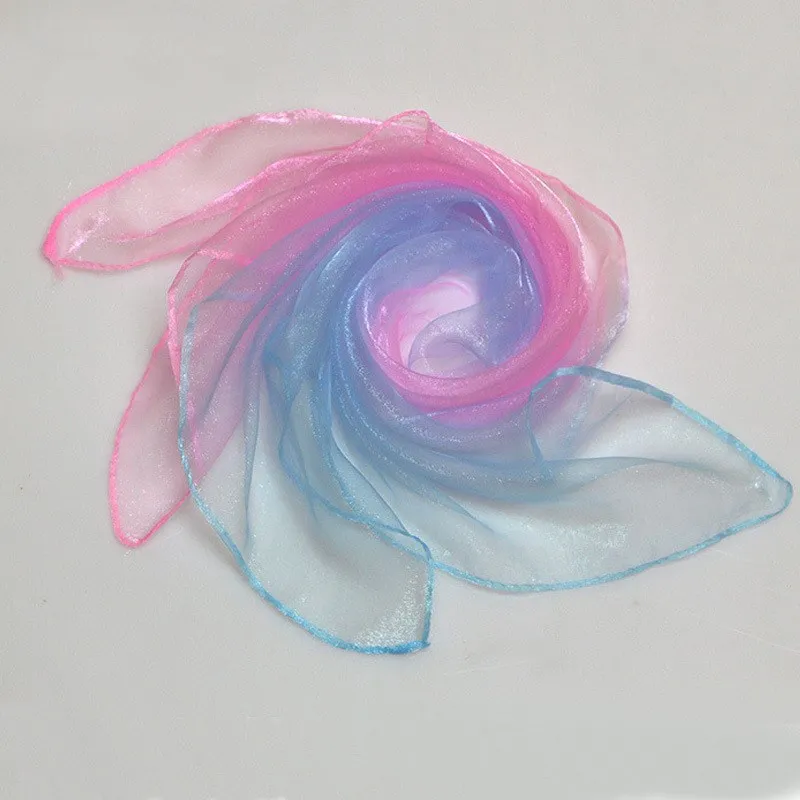Gradient mały szalik taniec wydajność 50*50cm szalik kobiety dekoracyjne szalik na głowę pasek druku chustka szyi Wrap — zdjęcie 4