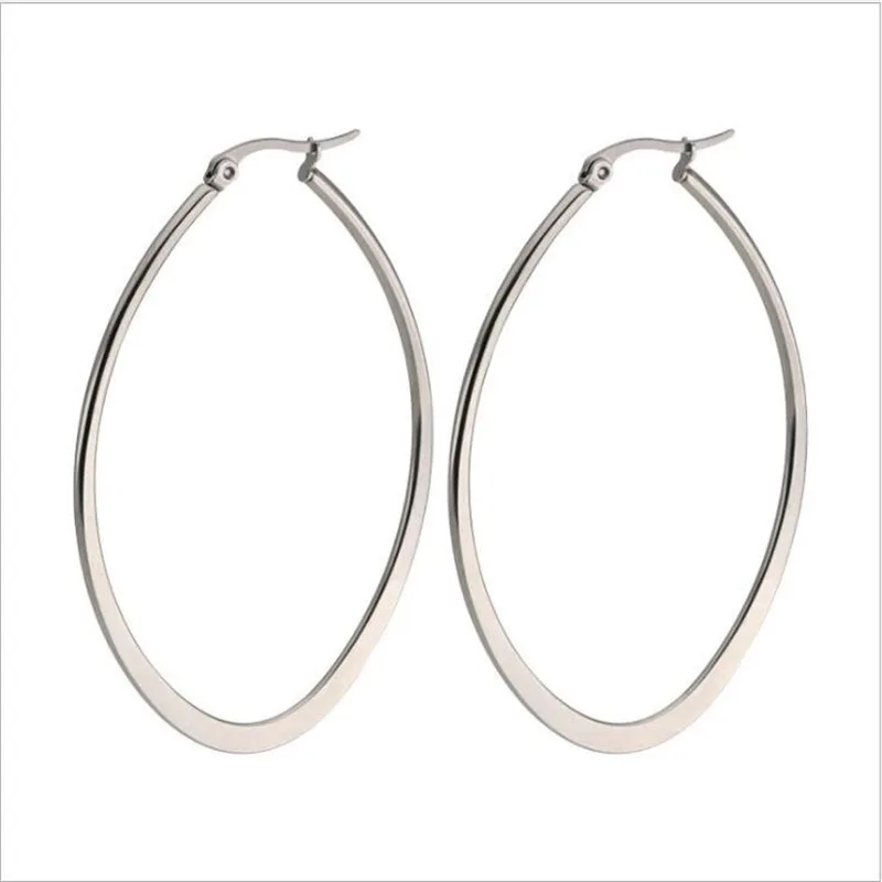 HE07 Titanium Hyperbole Big Hoop Earrings Shape Oval 60mm 316l Stainless Steel Earring IP Plating No Fade Allergy Free