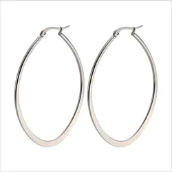 HE07 Titanium Hyperbole Big Hoop Earrings Shape Oval 60mm 316l Stainless Steel Earring IP Plating No Fade Allergy Free