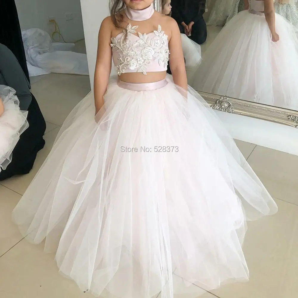 YNQNFS FG17 Real Ball Gown Photo Shoot Pageant Dress Birthday Party Dress Wedding Two Piece White Pink Flower Girl Dresses