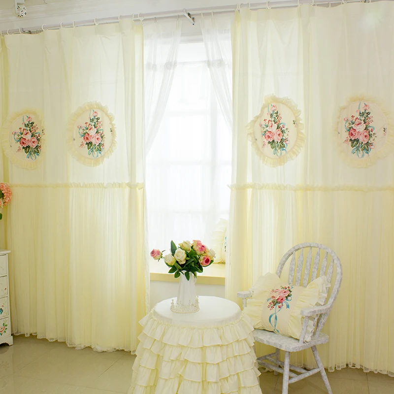 

Customized Korean Luxury Beige Curtains Window Bedroom LivingRoom LACE FLORALCream YELLOW Curtains European Style Floral Curtain