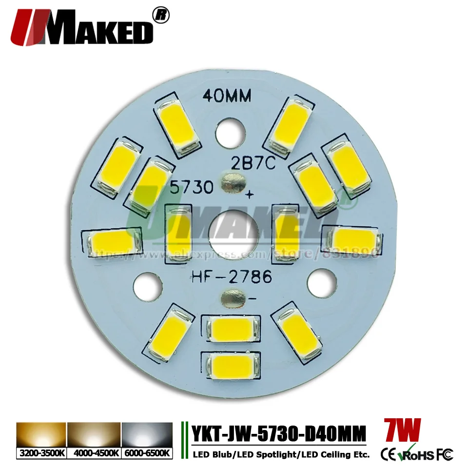 

UMAKED 7W 40mm LED PCB Свет установленный SMD 5730 СИД алюминиевая пластина лампы теплый/естественный/белый цвет для ламп Ceilig света DIY