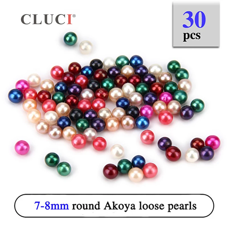 CLICL-Cuentas de perlas sueltas para mujer, accesorio de 30 piezas, 7-8mm, rojo, verde, para collar, joyería, cuentas de perlas naturales de agua salada Akoya SZ004SB