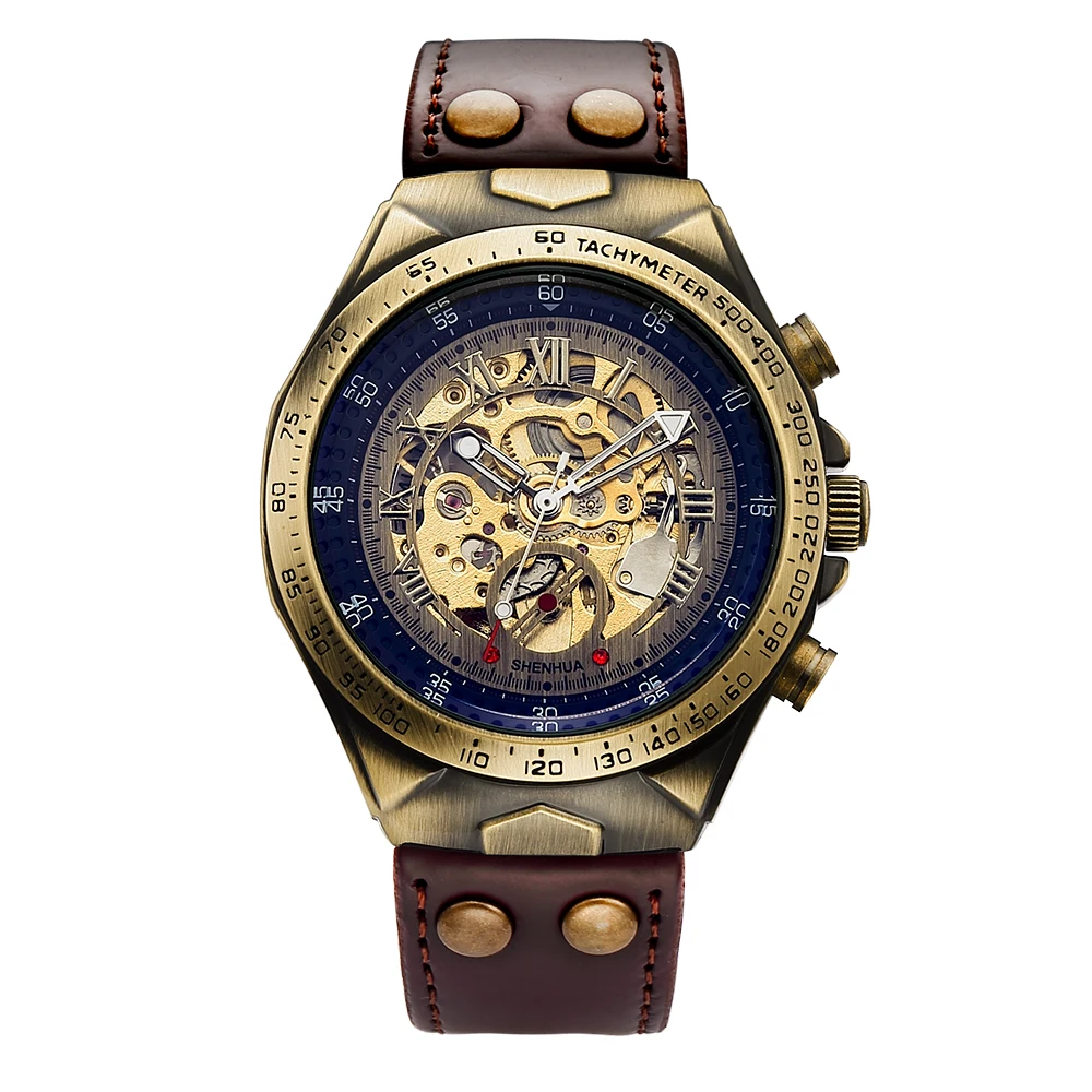 SHENHUA orologi da polso automatici da uomo Vintage di marca maschile in pelle di lusso meccanico Relogio Masculino orologio da polso Erkek Kol Saati