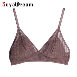 SuyaDream Women Wire Free Bra 100%Natural Silk Lining and Lace Bras 3/4 Cup Everyday bralette Black bralett 2022 New