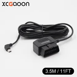 XCGaoon Car Charger OBD 16 Pin DC Converter Module 12V To 5V 2A with mini USB Cable (Curved) Low Voltage Protection, Cable 3.5m