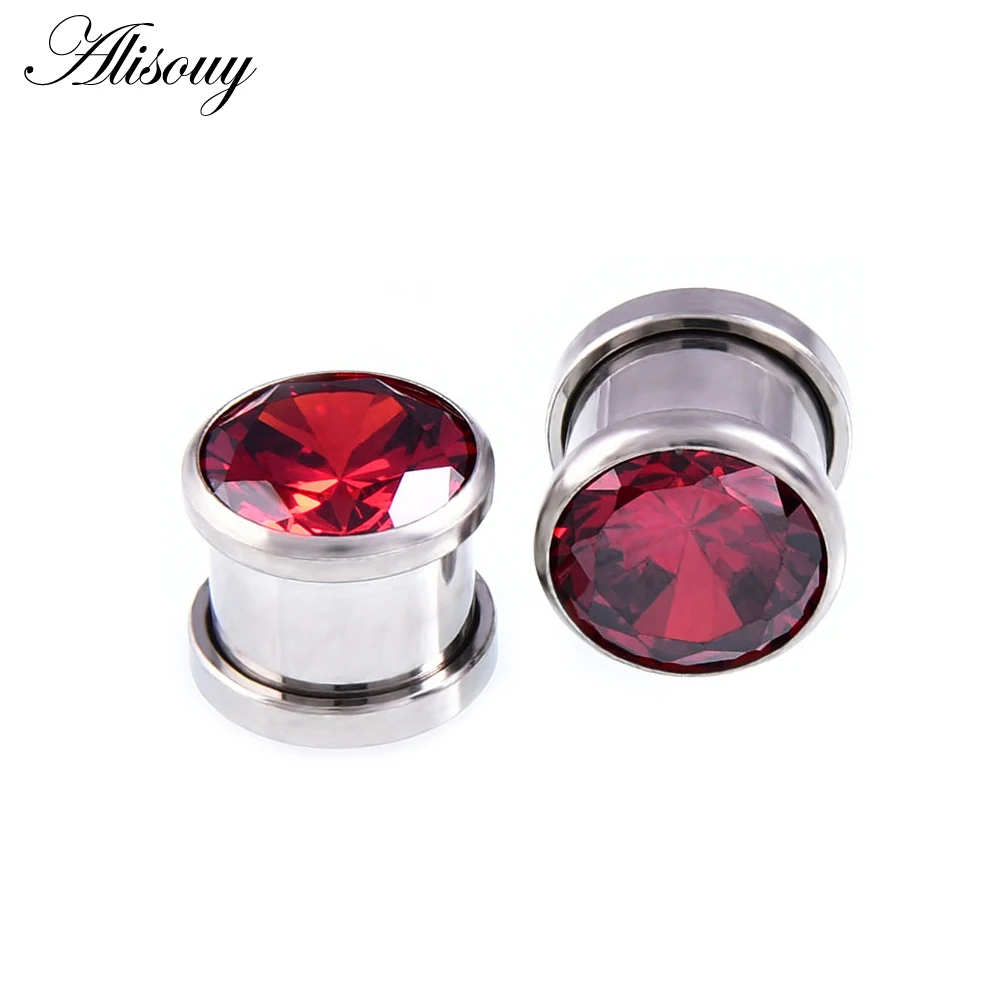 Alisouy 2 pieces Crystal Zircon Flesh Plug Tunnel Jewelry Screw Fit Ear Piercing Gauge Stretching Expander 4mm-16mm