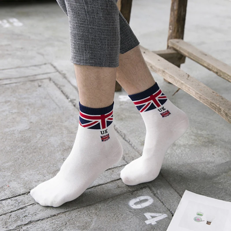 New Fashion Casual White Flag Men\'s Socks Brand Happy Creative Socks Cotton Socks calcetines hombre