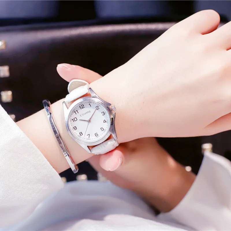 Ulzzang Brand Silver Big Dial Women Watches Simple White Leather Ladies Quartz Wrist Watch Fashion Female Clock Relogio Feminino